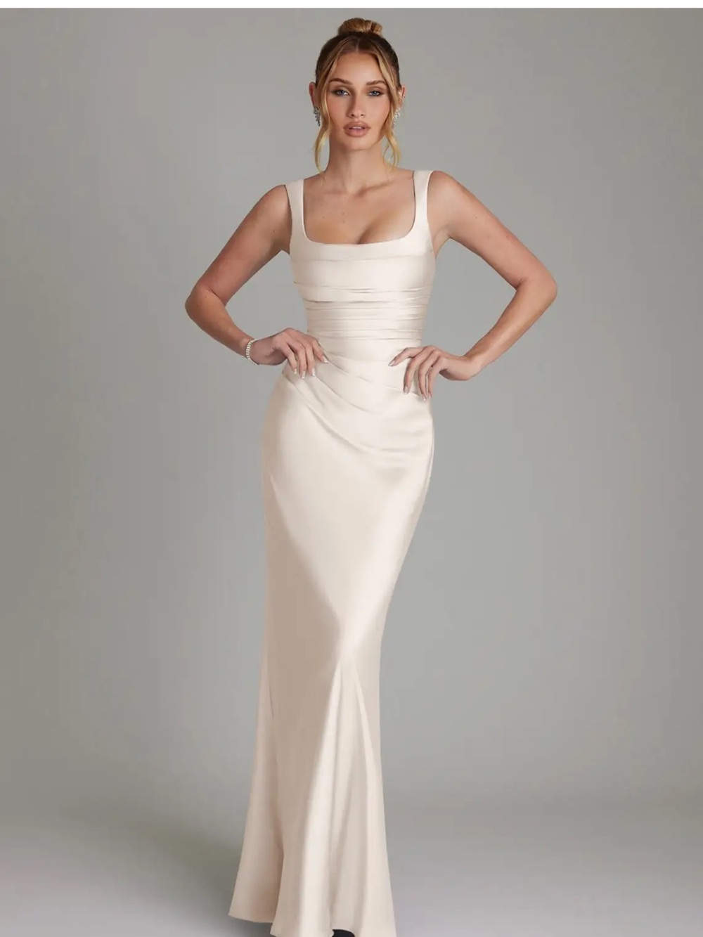Azazie Alabaster Mermaid Corset Stretch Satin Dress